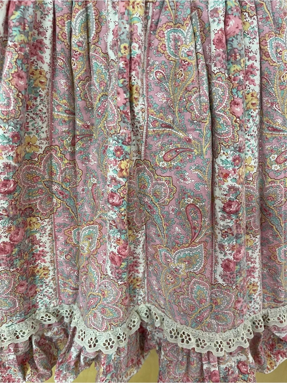 Vintage Handmade Pink Paisley Lace-Trim Sundress